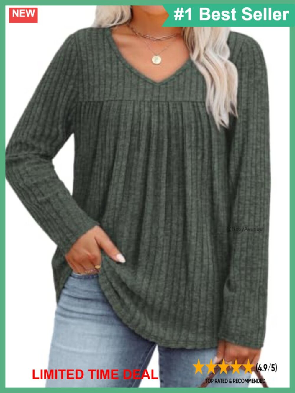 Womens Plus Size V Neck Long Sleeve Pleated Pullover Sweater - Loose Fit Knit